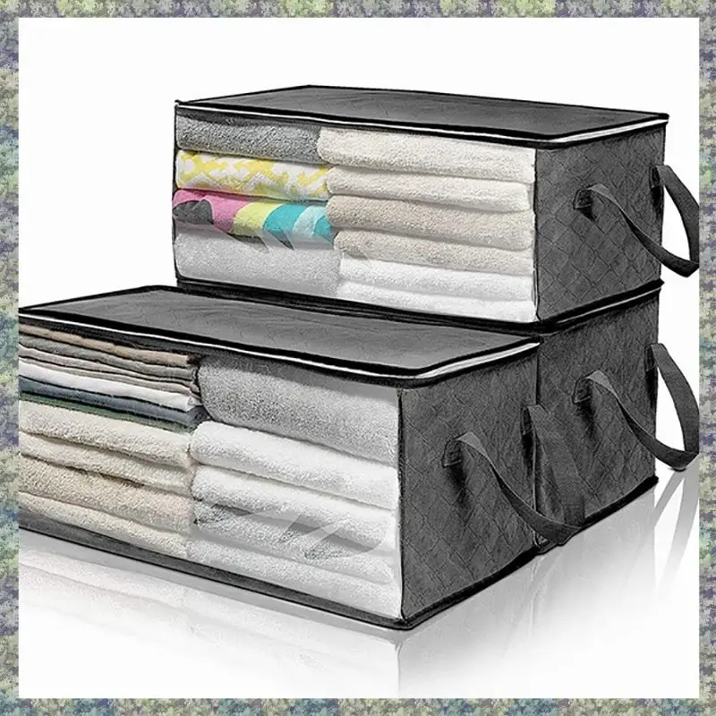 

WON 2PCS Quilt Organizer Box Foldable Portable Closet Stackable Bins Non Woven Clothes Storage Blankets Collecting Case