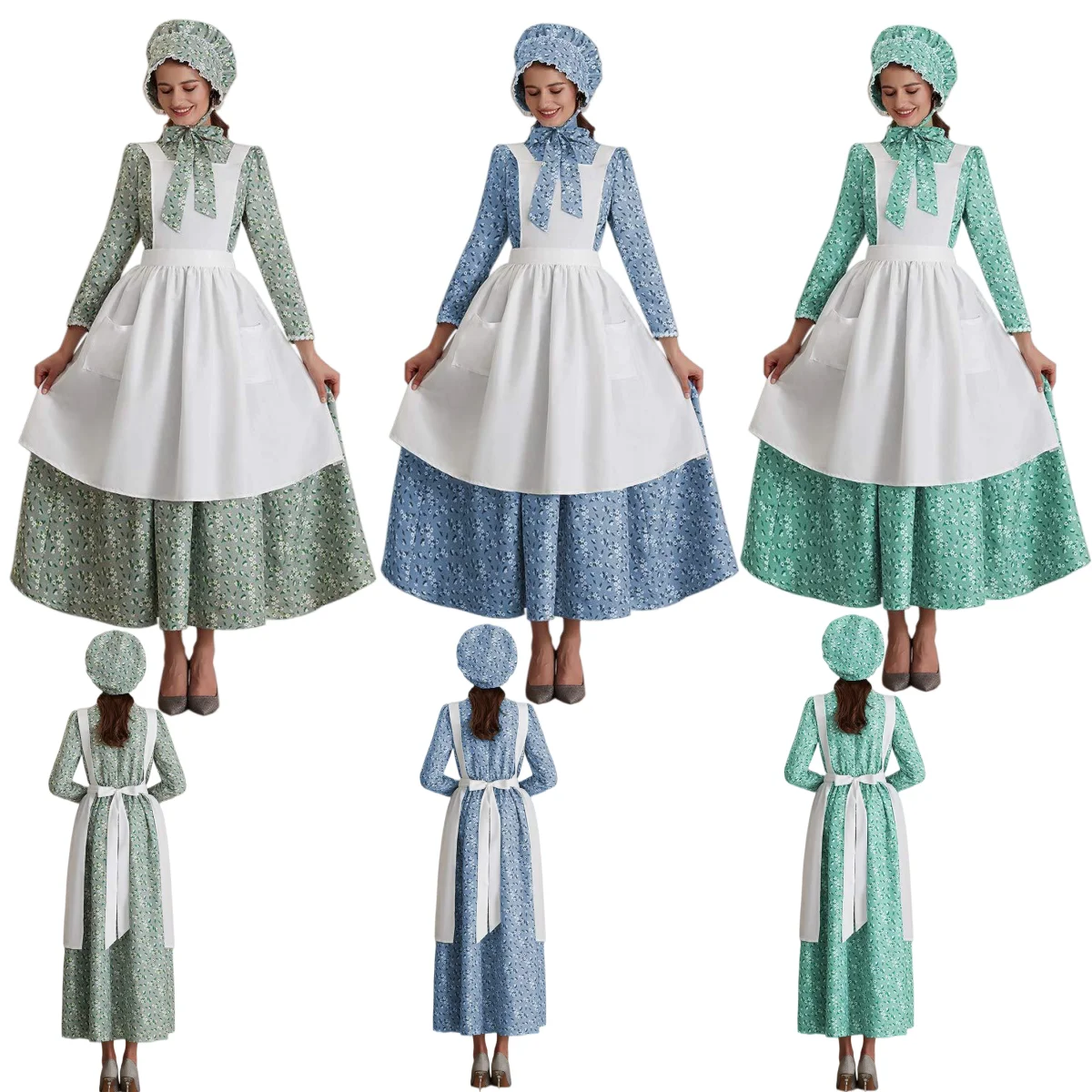 

Middle Ages Cosplay Costume Maid European Stage Dress Pastoral Maid Dress Renaissance Blue Skirt Sub Woman Party Suit