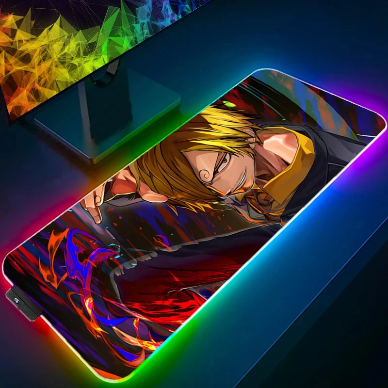 ONE PIECE Sanji LED-Mauspad, Computer, Laptop, Anime-Tastatur, RGB-Mauspad, Mauspad, Tastaturen, Gamer, rutschfeste Schreibtischunterlage mit Hintergrundbeleuchtung