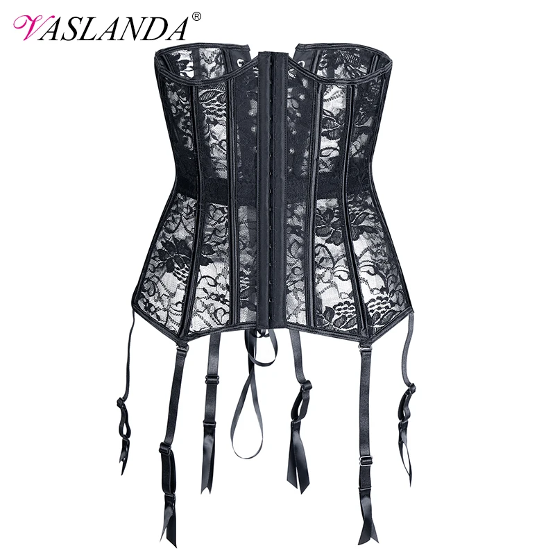 Bustiers & Corsets Sexy Mesh Steampunk Corset Waist Training Corsets Lace Up Underbust Corselet Modeling Corsages Gothic Korset