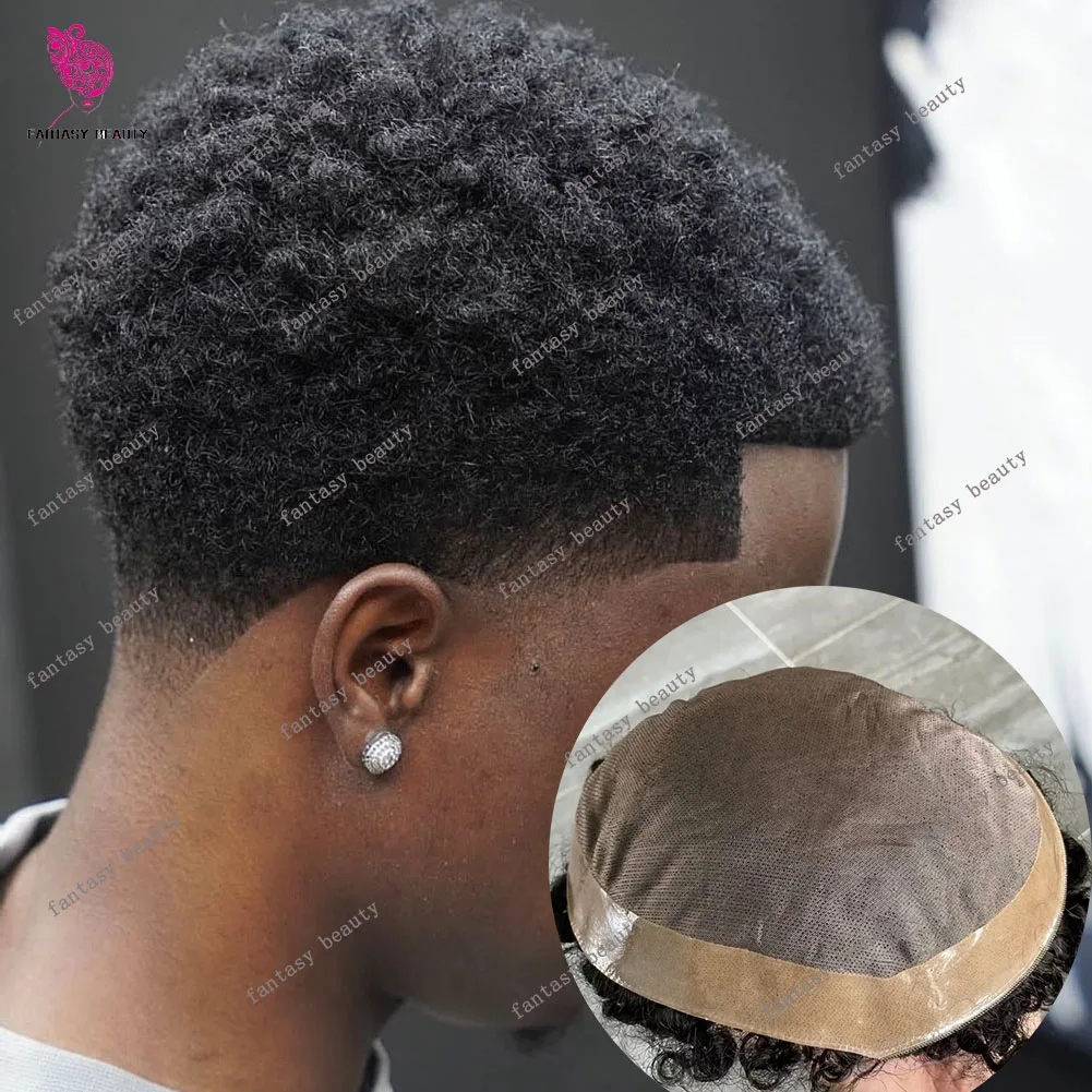 4 مللي متر 6 مللي متر ضيق مجعد شعري طبيعي الأفرو الأسود تصفيفة الشعر سوبر دائم غرامة أحادية NPU رجل قطع الشعر المستعار الرجال غير قابلة للاكتشاف