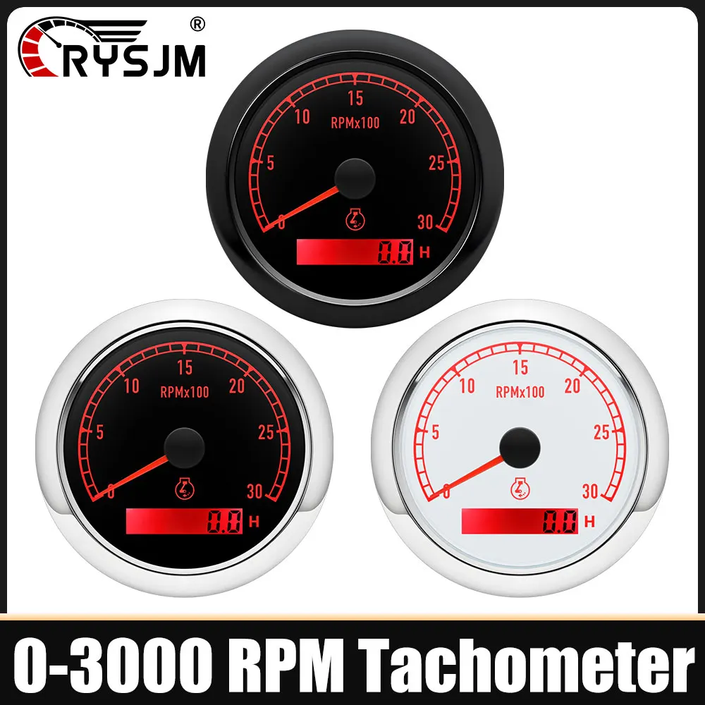 

80mm 7 Color Backlight 0-3000 RPM Tachometer Gauge Speed Indicator with Hour Display LCD for 12V24V Car Truck Boat Yacht Vehicle