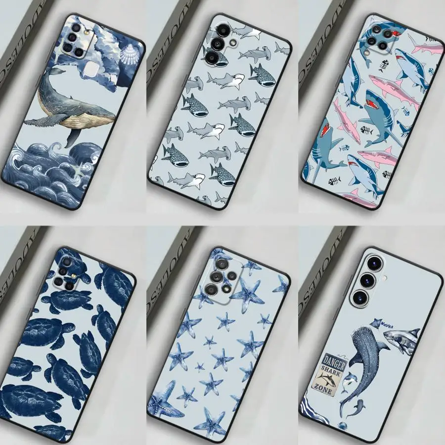Case for Samsung Galaxy A30s A04 A02s A03 A50 A56 A20s A71 A73 A05 A53 A06 Phone Cover Cartoon Marine Animals