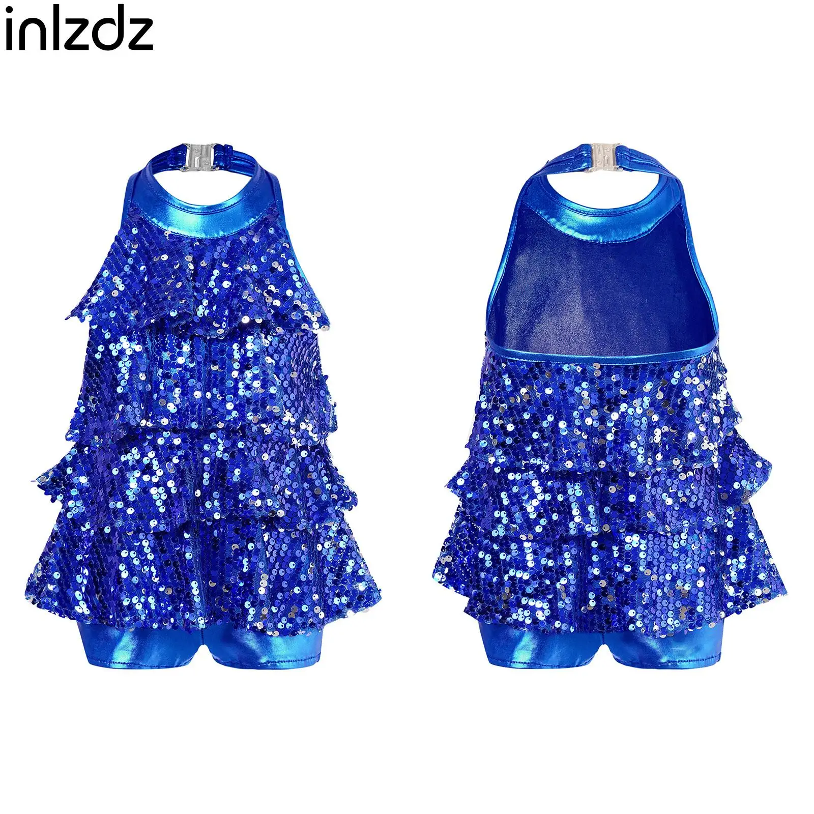 

Kids Girl Shiny Sequin Ballet Jazz Dance Leotard Dress Sleeveless Halter Neck Dress Festival Party Stage Performance Clothes