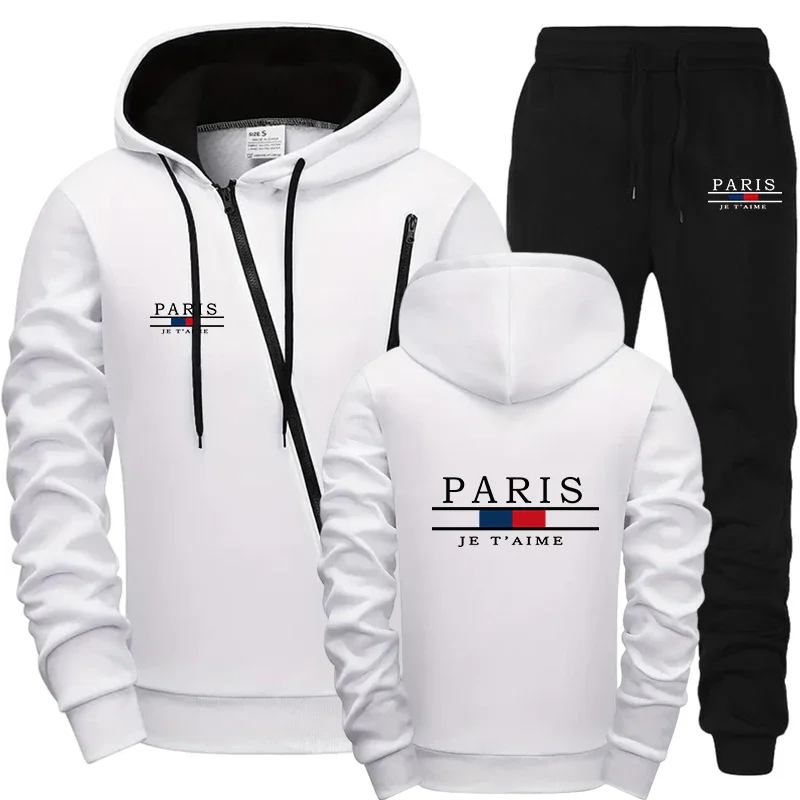 Fashion Mens Tracksuit Print Casual Zip Sweatshirts Outdoors Sports Jogging Hoodies Mens Clothing Single Piece Jacket Tops Pants
