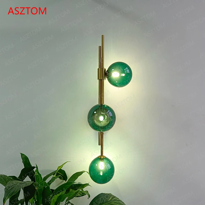 Green White Glass Ball Wall Lamps For Living Room Bedroom Nordic Home Decor Bedside sconce Hotel Aisle Gold Light Fixtures