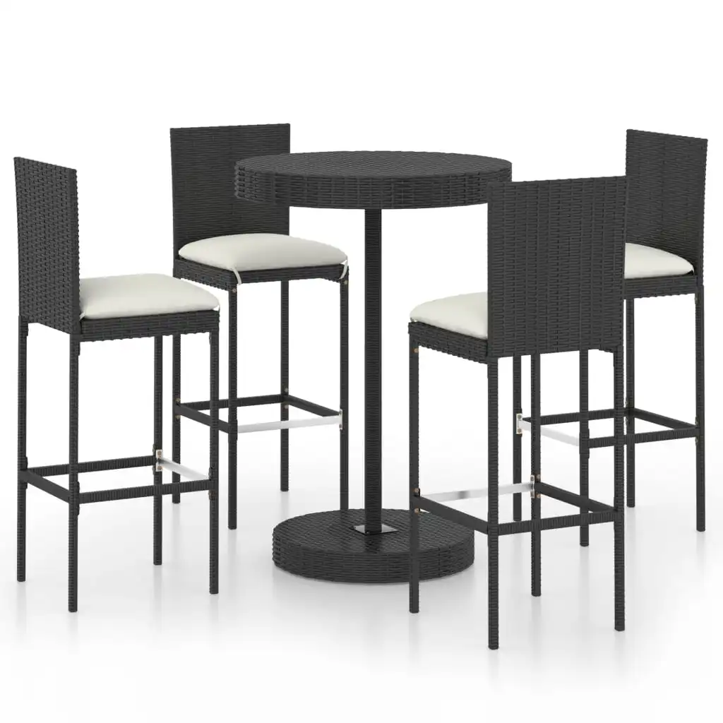 VidaXL Set da Bar da 5 pezzi con cuscini set di mobili da Bar in poli Rattan nero/Set di mobili da bar