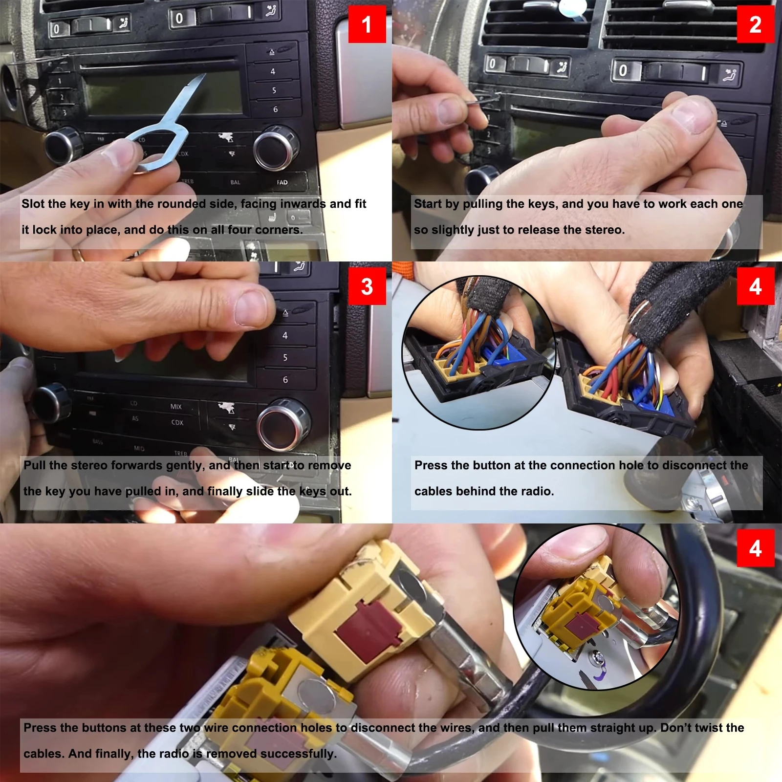 4Pcs Car Radio Removal Key Pin Tool Stereo Head Unit Audio Tools for Audi A1 A2 A3 A4 A5 A6 A7 A8 Q3 Q5 Q7 TT