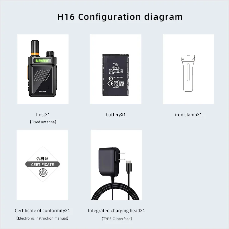 Amateur 5W UHF Long Range Walkie Talkie Mini H16 Matching Baofeng USB Portable Two-way Radio Portable for Camping Hunting Cafe
