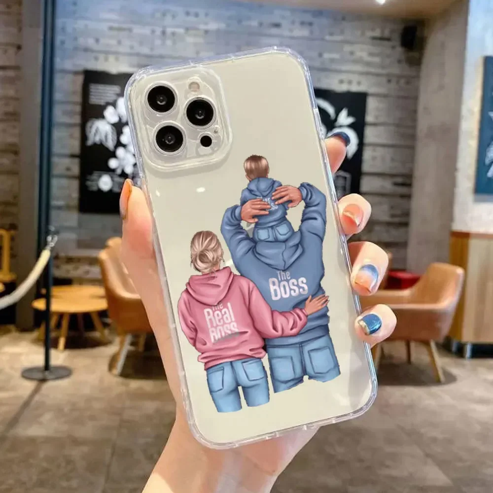 Super Mom And Super Dad Baby Family Phone Case For iPhone 15 14 13 12 11 Pro MAX Mini XR XS X SE 7 8 Plus Cover Boy Girl Fundas