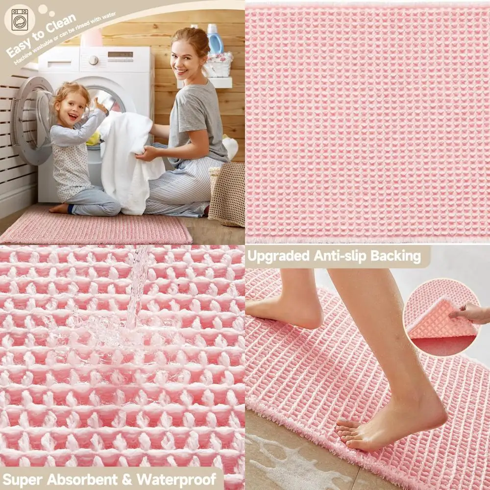 

72x24 Light Peach Pink Waffle Weave Non-Slip Washable Quick-Dry Boho Farmhouse Bath Rug