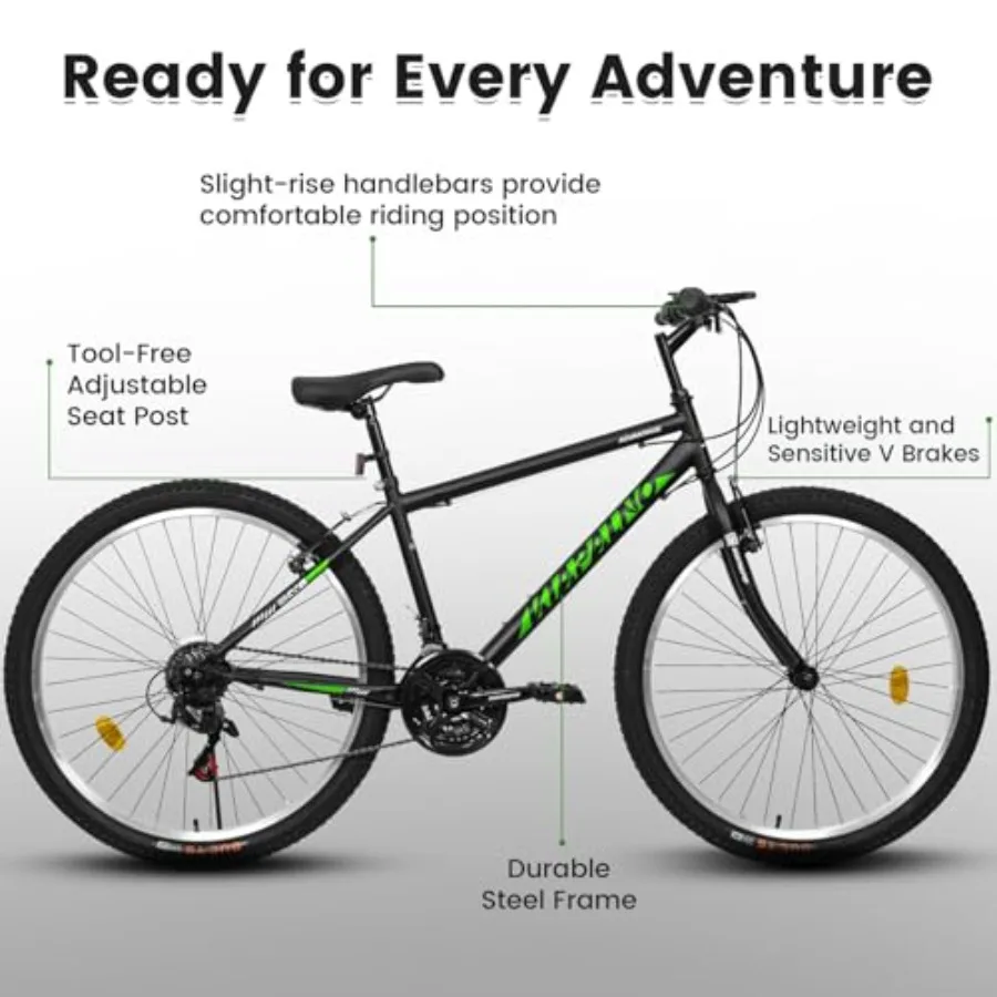 24 Inch Mountain Bike 21 Speeds Bicycle with Dual V-Brake High-Carbon Steel Frame Full Suspension MTB for Trail Commuter City B