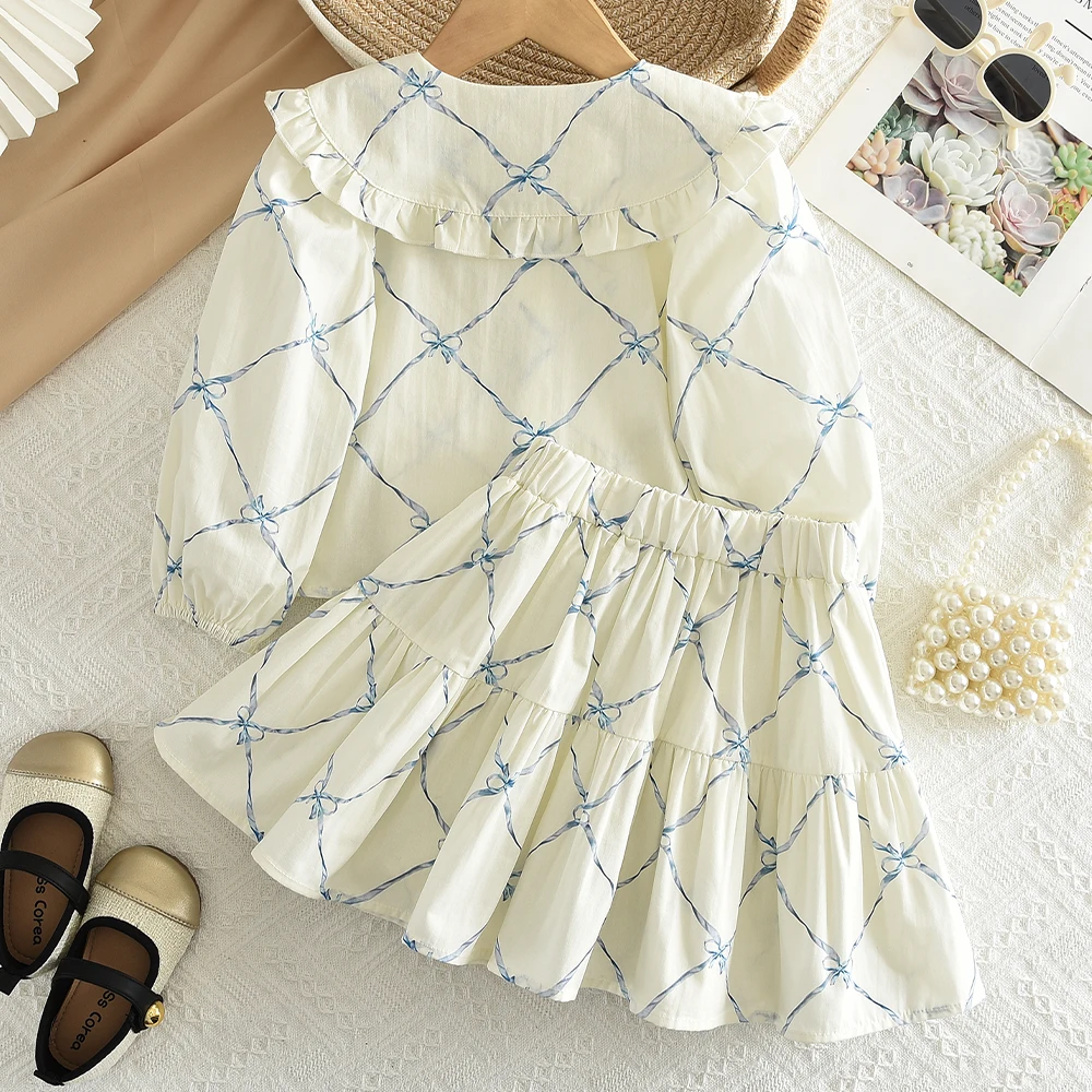 Frühling/Sommer Koreanische Version Kariertes Bedrucktes Kinderoutfit Mädchen Baumwollkleidung Herbst Langarm-Shirt Top+Kurzer Rock – Detail 18