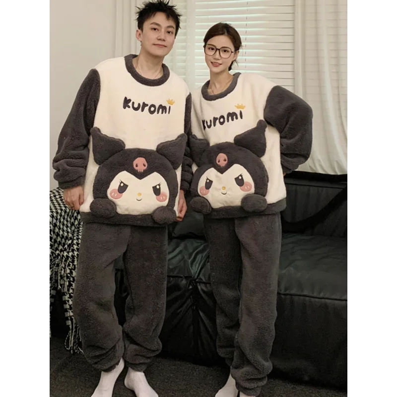 Cartoon Sanrio Coral Fleece Couple Pajamas Winter Plush Thickened Flannel Kulomie Student Women's Pajamas Casual Homewear