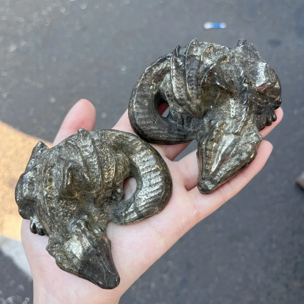 1PCS Natural Pyrite Dragon Carving Crystal Reiki Healing Feng Shui Stone Home Decorative Gift for Holiday gift