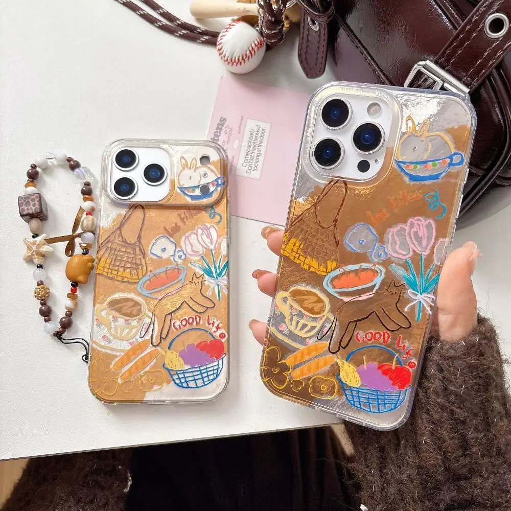 

Fashion Colorful Cat Pattern Phone Case for iPhone 17 16 15 14 Pro Max with Wrist Strap