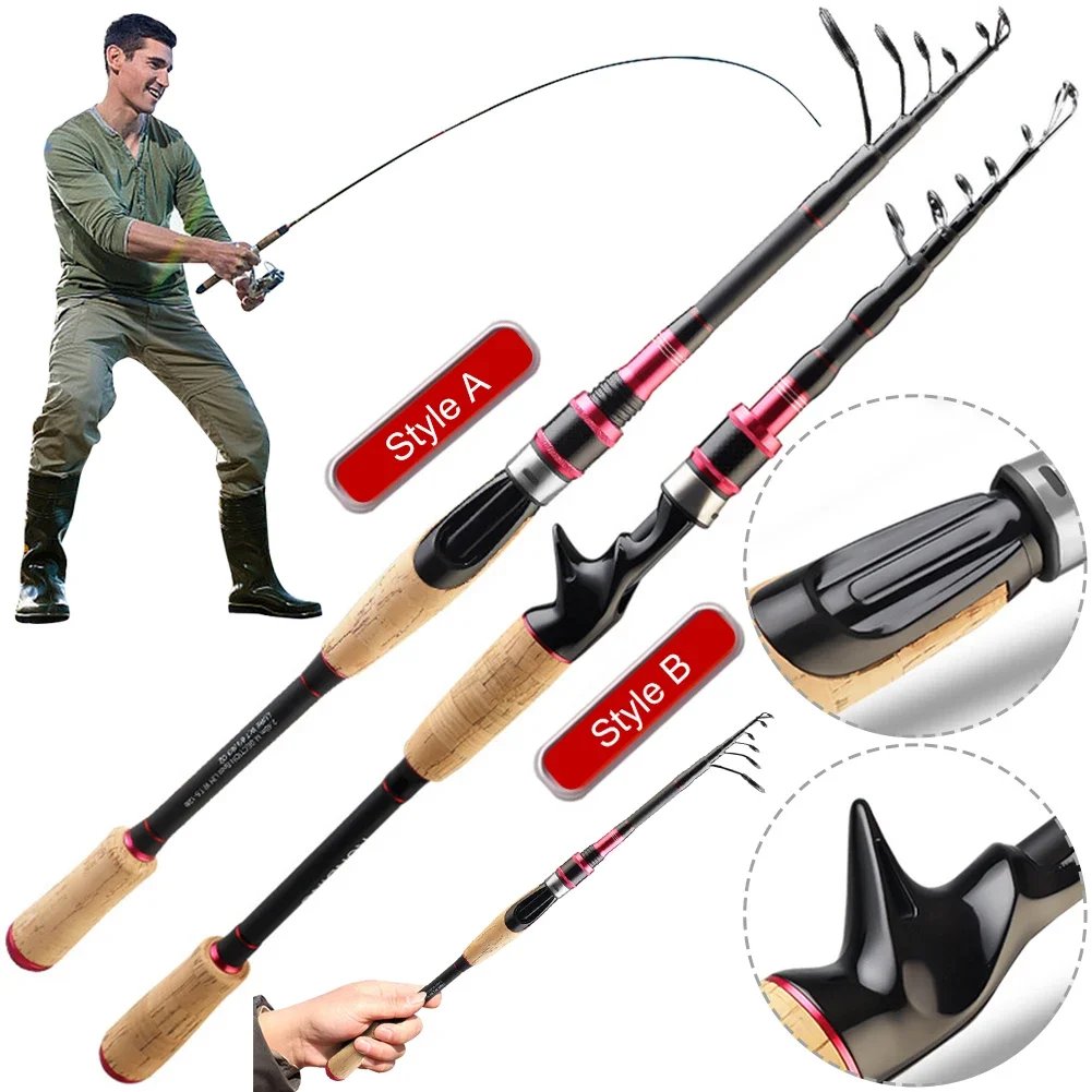 

Rod 6 Sections Telescopic Carbon Fiber Lure Rod 1.98m 2.1m 2.4m 2.7m Fast Light Fishing Pole Bait Fishing Rod Pesca Fishing reel