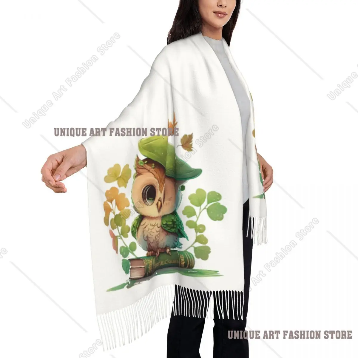 مخصص مطبوعة البومة وشاح الرجال النساء الشتاء الدافئة والأوشحة شالات يلتف #4