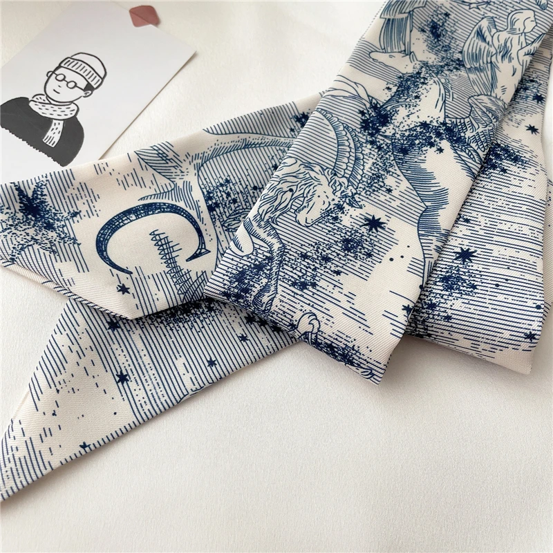 Spring Skinny Scarf Letter Print Women Hair Bands Ribbon Headband Satin Silk Scrunchies Lady Neckerchief Bandana Accessories