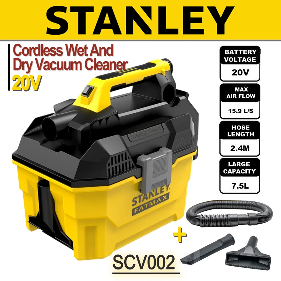 Stanley SCV002 Cordless Wet & Dry 20V 7.5L Cordless Vacuum Cleaner (Bare Unit) for Car Home Cleaning Construction Site