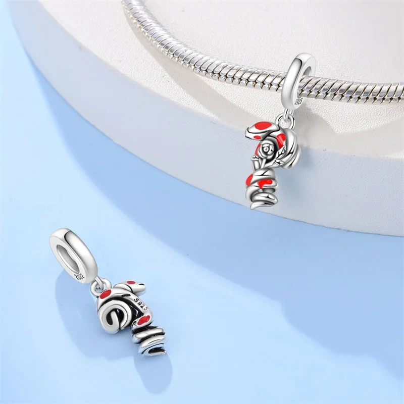 925 Sterling Silver Rose Magic Snake Charms Pendant Fit 3mm Original Bracelet DIY Women Fashion Exquisite Birthday Jewelry Gifts