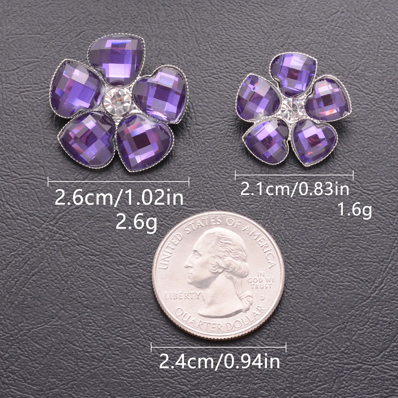 2/4/6pcs Elegant Purple Color Heart Crystal Petal Rhinestone Flower-Shape Metal Sewing Button DIY Clothing Jewelry Accessories