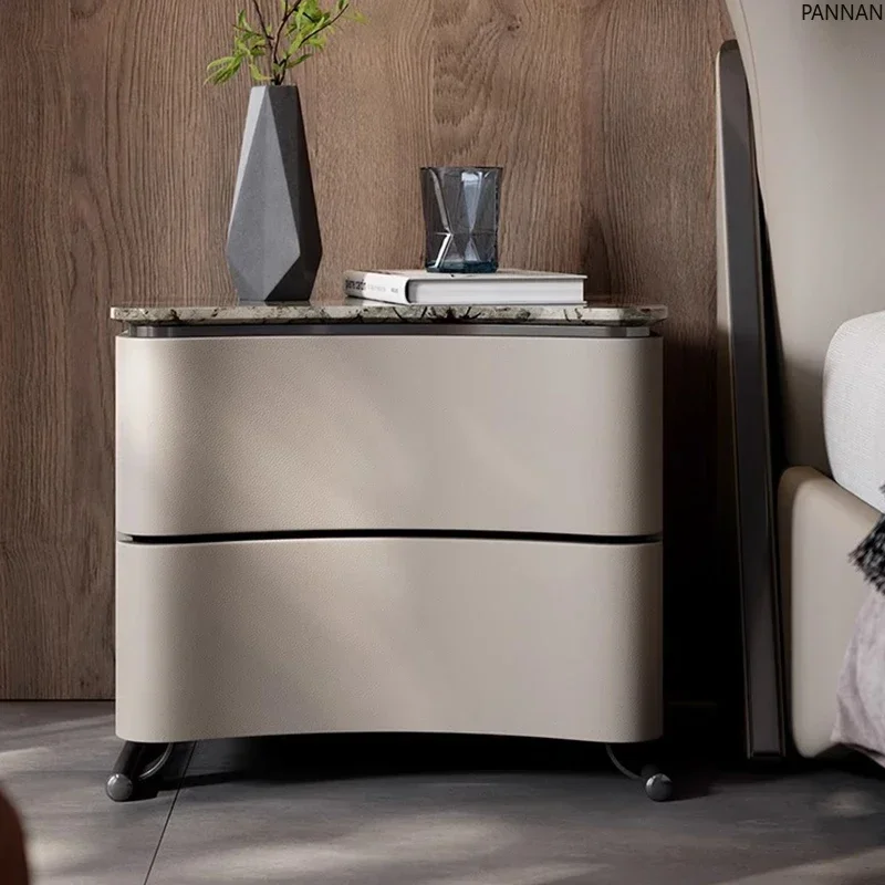 Modern natural luxury stone bedside table Designer high-end home master bedroom matching light luxury bedside table