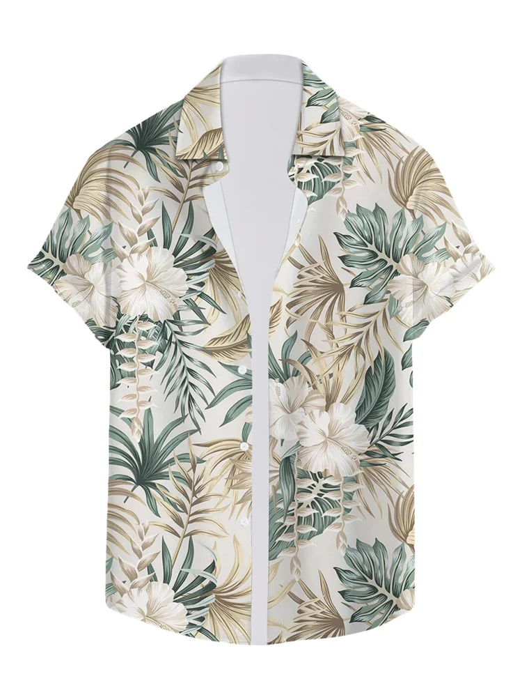 เสื้อเชิ้ตผู้ชายลายดอกไม้ 3 มิติ สำหรับฤดูร้อน พิมพ์ลายสามมิติ ระบายอากาศได้ดี สไตล์ลำลองและวันหยุด แขนสั้น