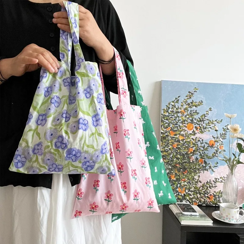 Casual Versatile Floral Women's Cotton Handbags Lightweight Commuter Ladies Book Tote Portable Female Shopping Bag Clutch