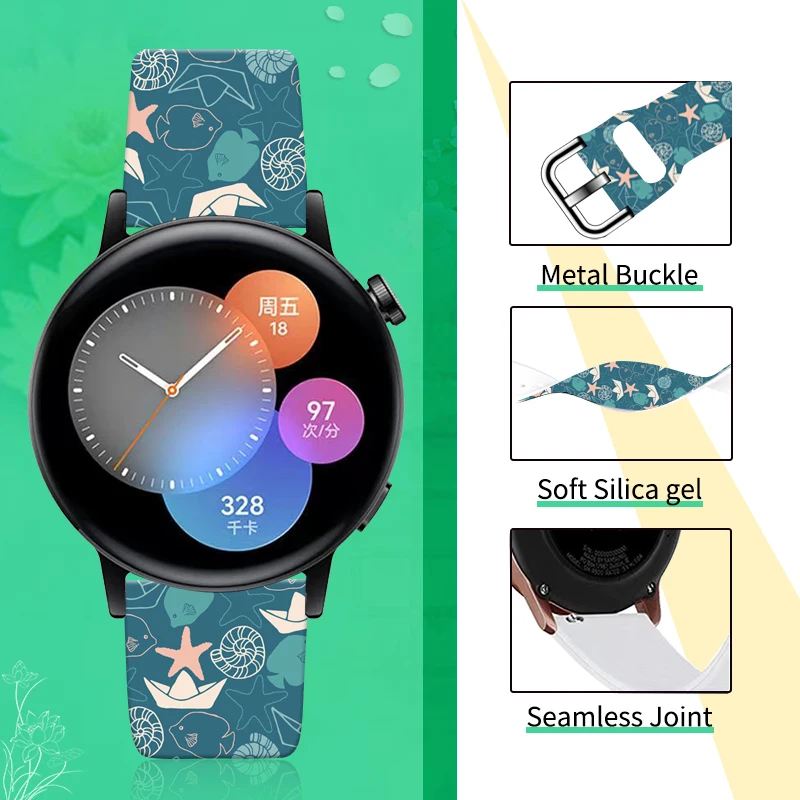 20mm nadrukowany pasek do Samsung Galaxy Watch 6/5/4 40mm 44mm ze świeżą drukowaną bransoletką 22mm dla Amazfit 5Pro