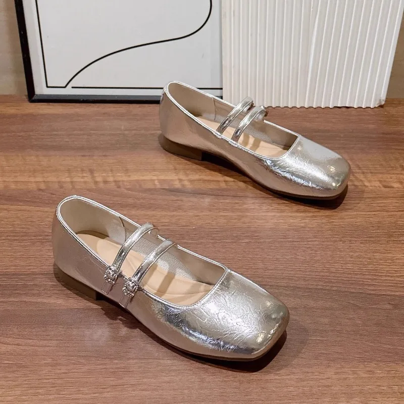 

New Style Women Shoe Retro Flat Heeled Ballet Shoes for Woman Square Toe Cross Strap Mary Jane Red Single Shoes Zapatos De Mujer