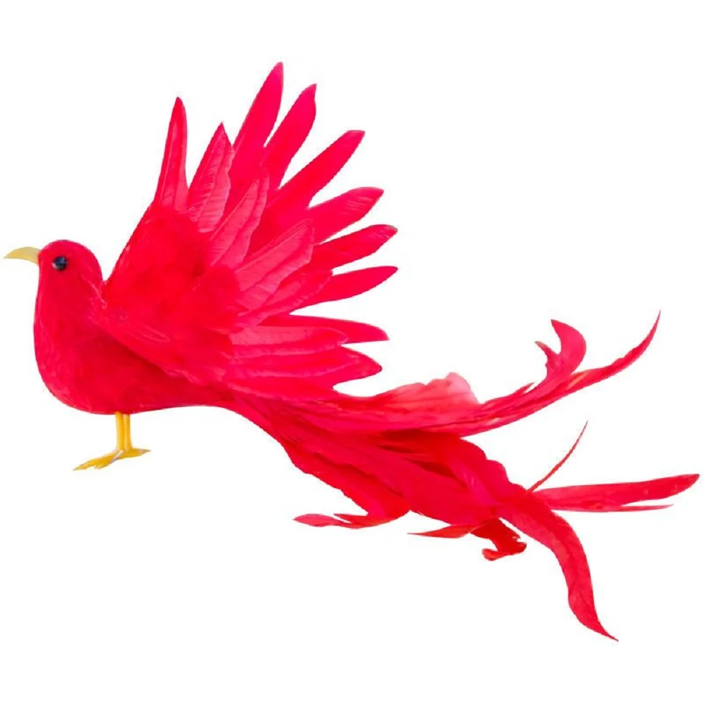 

red beautiful foam&feathers wings long-tail bird model toy gift about 35cm t2998