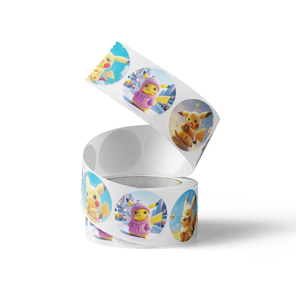 500 قطعة/لفة بيكاتشو الكرتون بوكيمون ختم ملصق DIY بها بنفسك بولي كلوريد الفينيل محمول الشارات الديكور ملصق مكافأة هدية لعبة