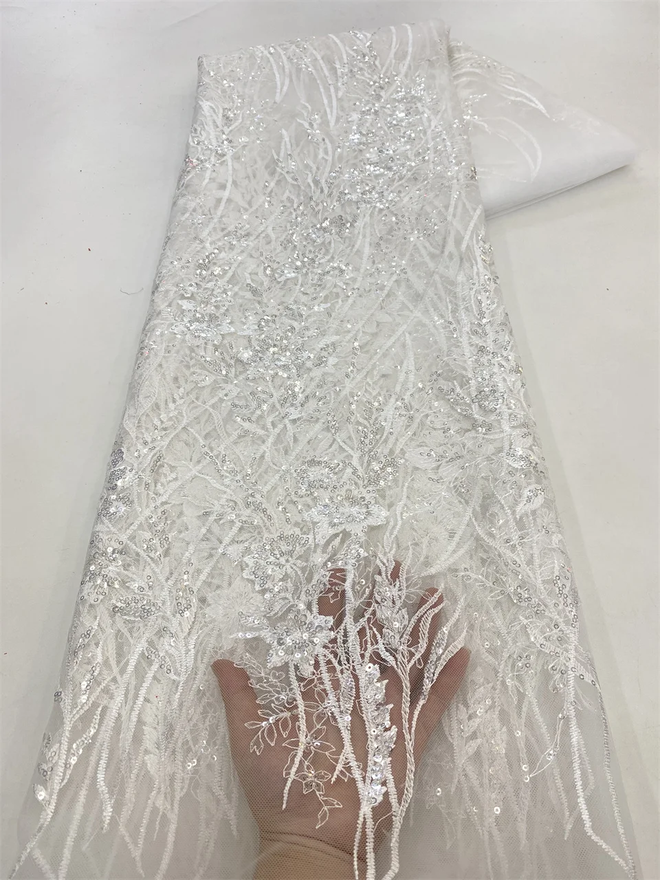 High Quality Luxury French Tulle Sequins Net Lace Fabric African Sequence Wedding Bridal Dress Couture Material HXZ5863