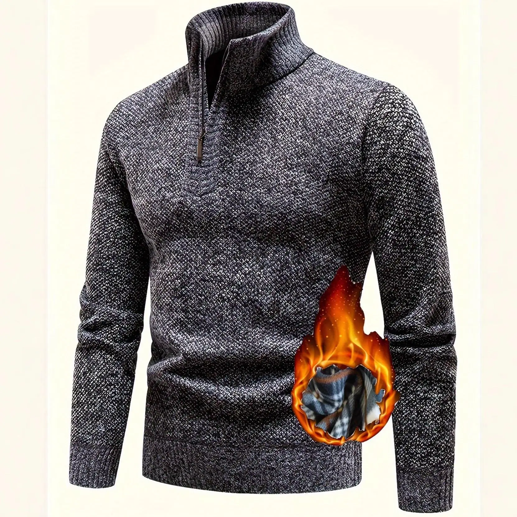 

Thiened Fce f Zipper Knitted Sweater Stand Collar Men's Autumn Winter Outerwear Casual Pure Color Deformation Resistant