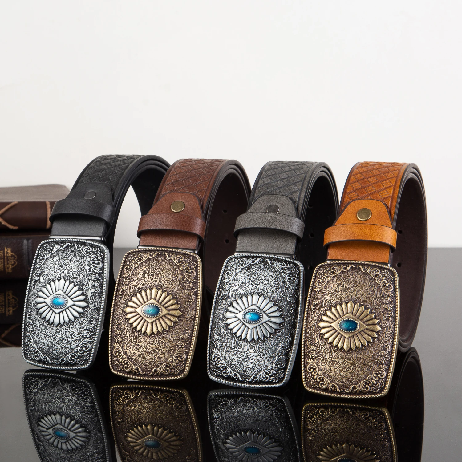1 vintage senior embossed big buckle men's belt Western personality fashion belt