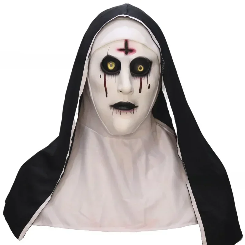 2024 New Halloween Horror Scary Nun Mask Conjuring Party COS Tricky Latex Hood