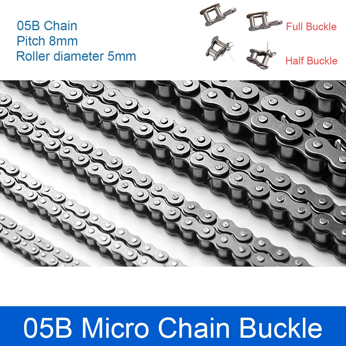 0.5/1/1.5 Meter Carbon Steel Chain Pitch 8mm Roller Dia 5mm Precision Roller Chain Industrial Drive Chains for 05B Chain Wheel