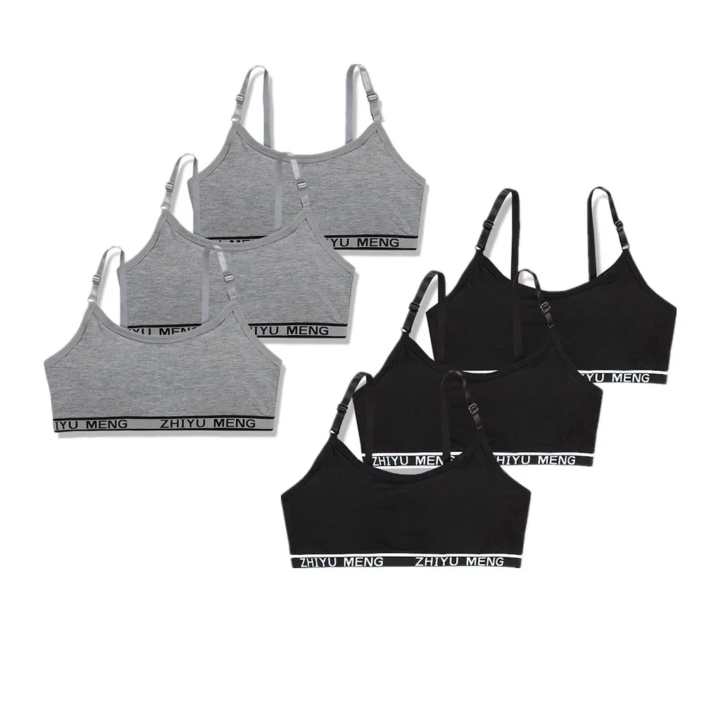 6Pc/Lot Girls Sports Bra Puberty Underwear Wireless Teenager Sport Cotton Crop Top 8-14Years