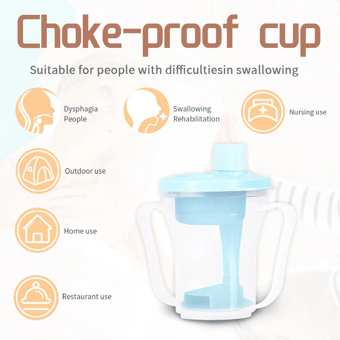 Ehucon Dysphagia Drinking Cup with 5/10/15cc Liquid Control Adapters,Safe Water Cup for  Difficulty Swallowing Anti-Choking