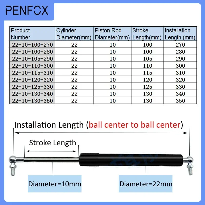 1 PC 270mm-350mm 85kgs/850N Universal Strut Bars Gas Spring Shock Absorber Hydraulic Lift Support Strut Bar RV Bed Car Machine