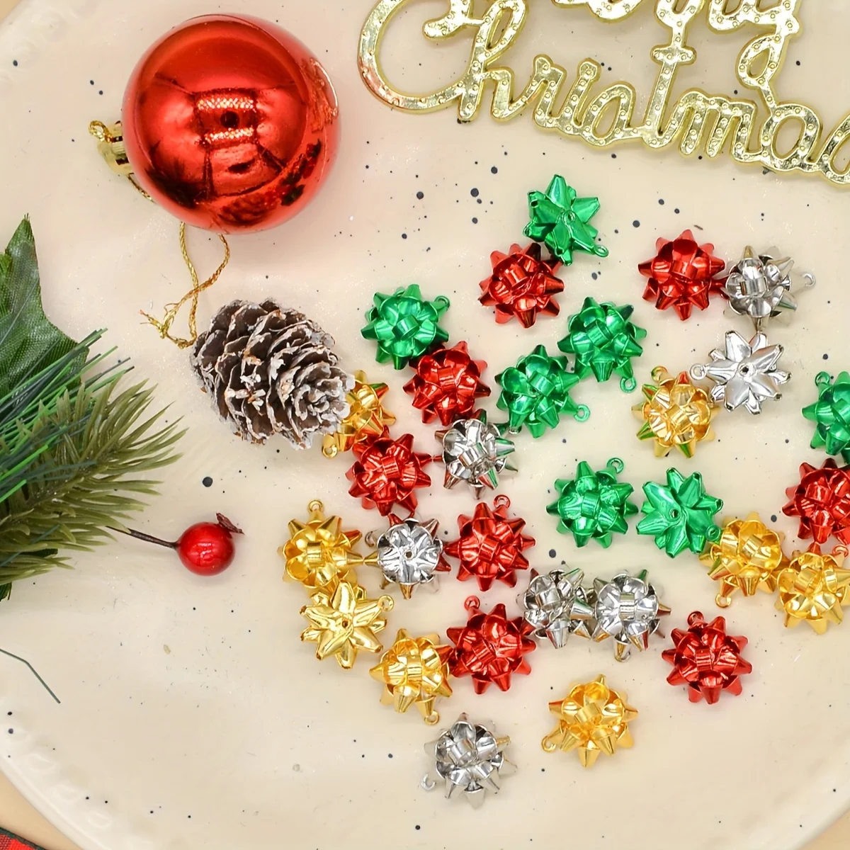 8pcs Christmas Charms for Jewelry Making • Metallic Christmas Bow Charms