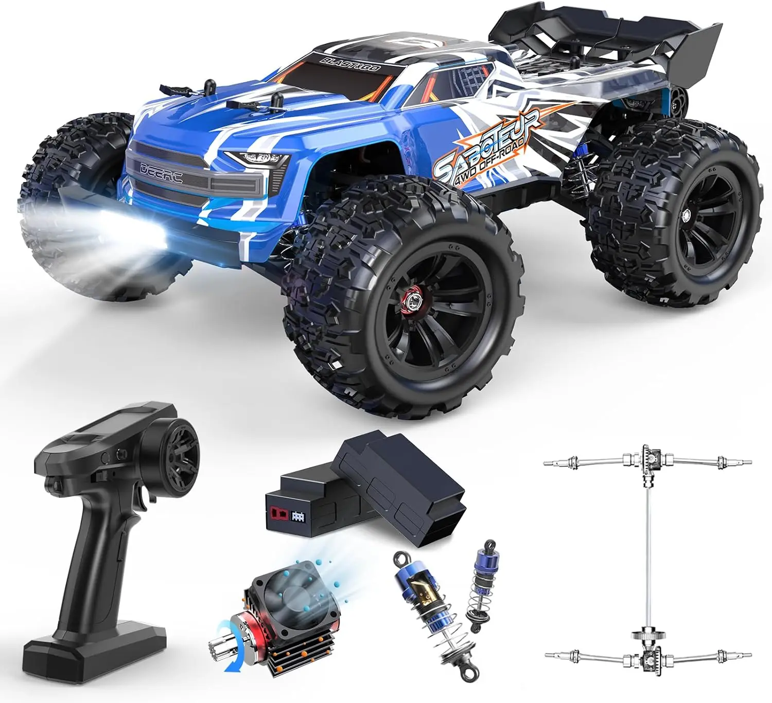 16E Remote Control Car 1:16 Brushless Motor 70 km/h, 4WD Fast Racing Car with 2 Batteries for 40 Minutes Runtime, 2.4 GHz RC Car