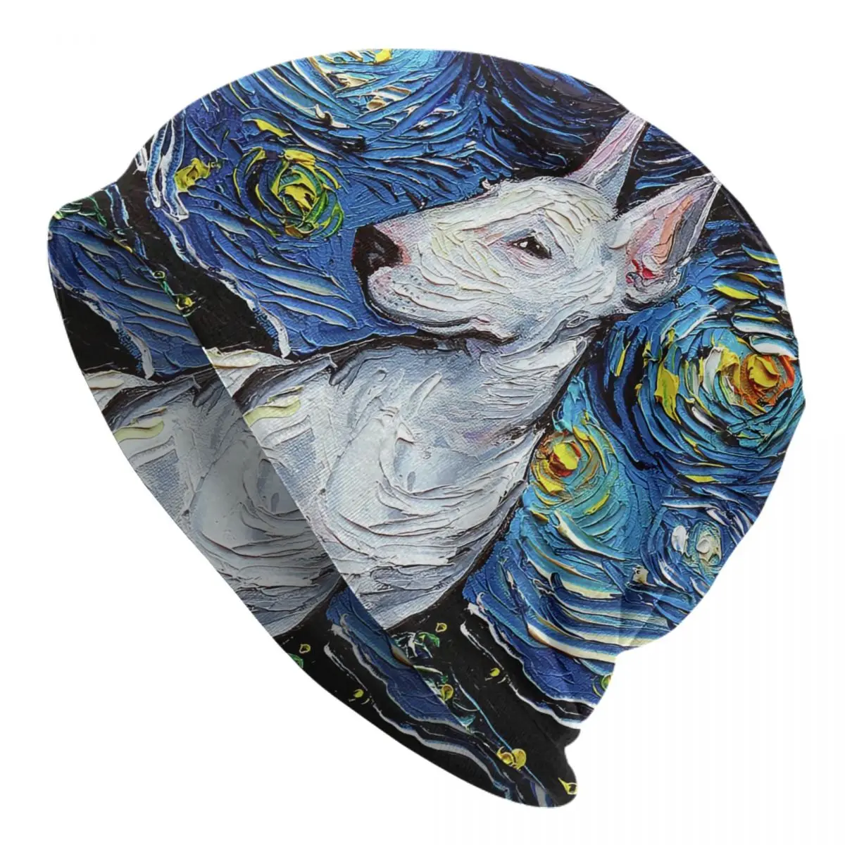 

Вязаная шапка «Звездная ночь» с изображением бультерьера