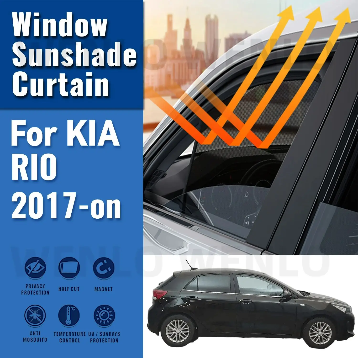 For Kia RIO 2017-2021 2022 2023 2024 Magnetic Car Sunshade Shield Front Windshield Curtain Rear Side Window Sun Shade Visor