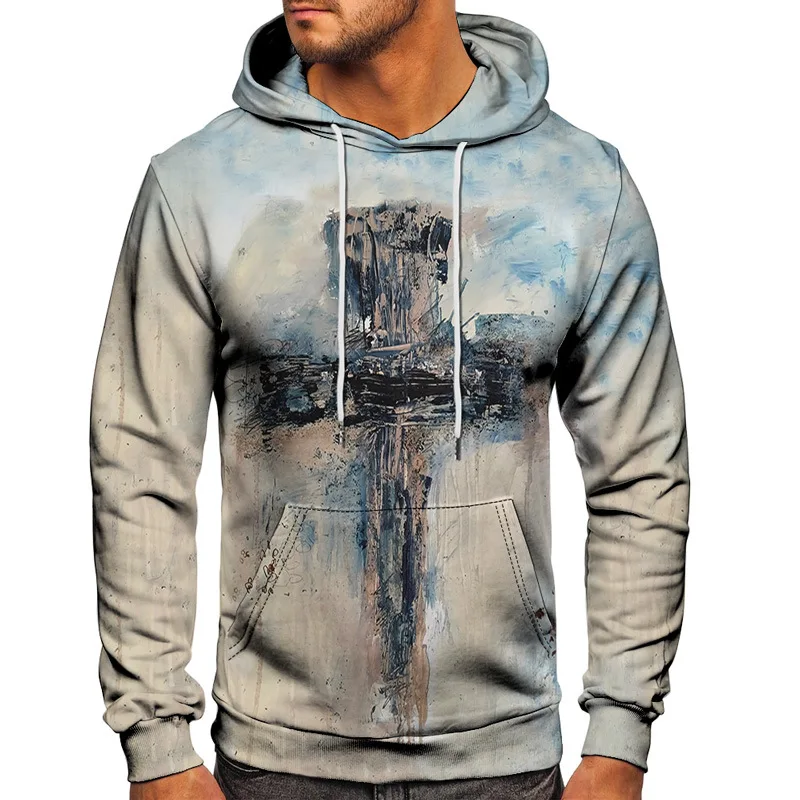 Graffiti Rusted Cross Vintage Pattern Print Men 3D Hoodie Unisex Clothes Tracksuit Pullover Male Oversized Sweatshirt Size S-6XL