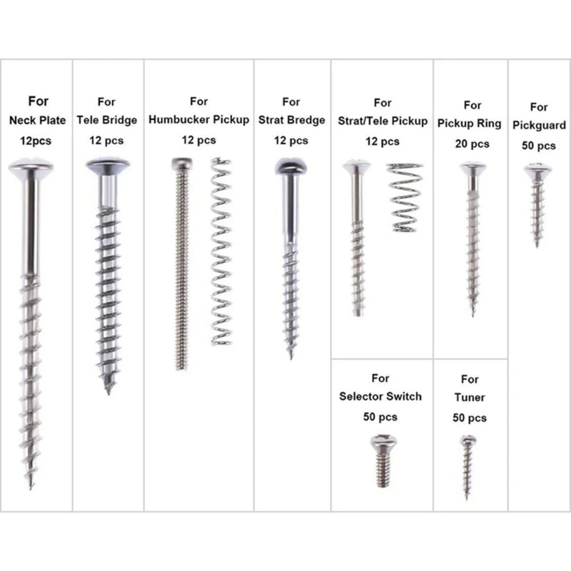 254 Pieces 9 Types Guitar Mounting Screw Assortment Box Set for Guitar Pickguard E56D