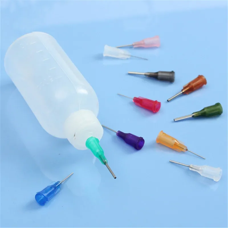 Bouteille de colle transparente de 30ml/50ml, distributeur d'aiguilles en polyéthylène, bouteille de distribution pour pâte de Flux de soudure de colophane avec 11 aiguilles