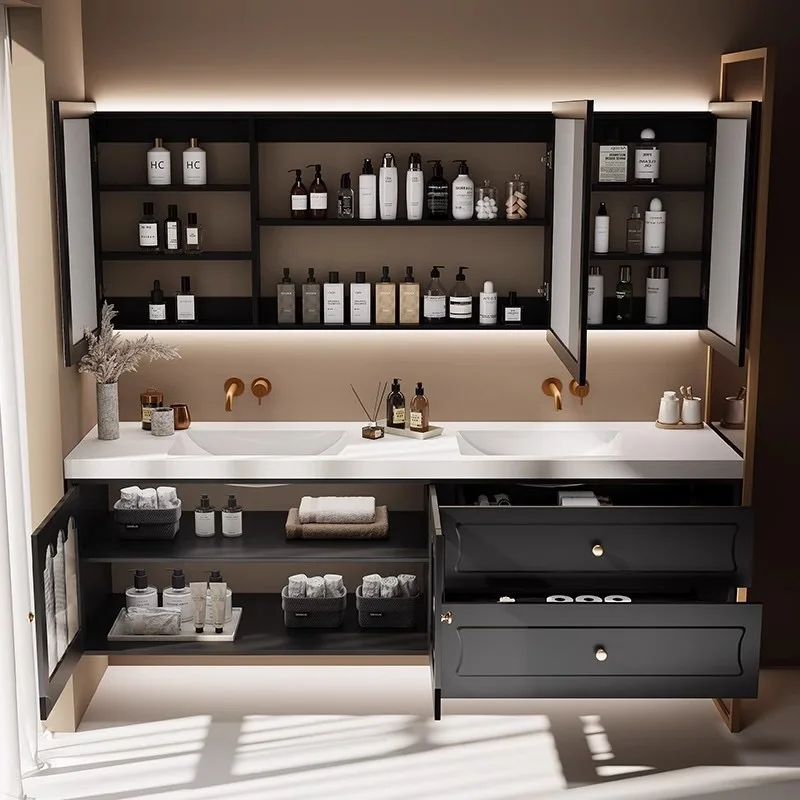 

Modern design bathroom sink, oak drawers, slow closing, waterproof ceramic