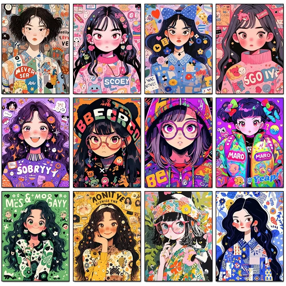Cartoon-Mädchen Diamant-Malerei Kreuzstich 5D Voll-Diamant-Mosaik Stickerei Koreanischer Stil Bild Strass DIY Heimdekoration Geschenk
